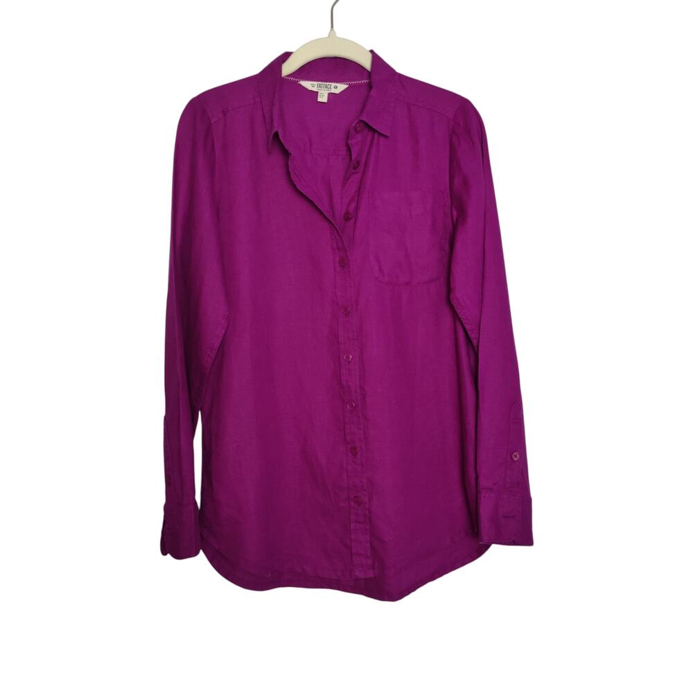 Fatface Women's Sz 2 100% Linen Dark Purple Long Sleeve Button Down Shirt